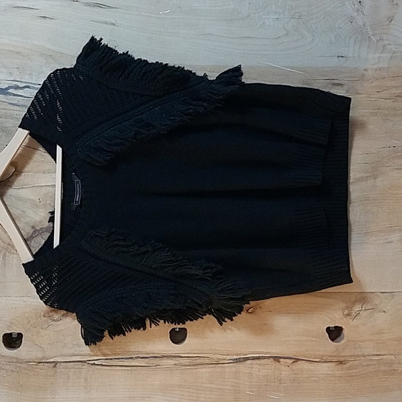 BCBGMAXAZRIA Pointelle-Sleeve Fringed Sweater - Picture 6 of 6